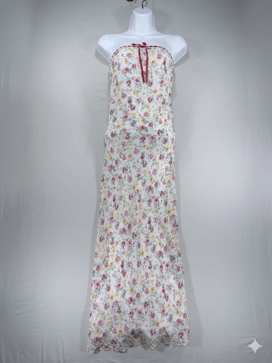 Jessica Simpson Dresses & Skirts - Jessica Simpson White Floral Strapless Silky Slip Maxi Dress Red Ribbon Bow S